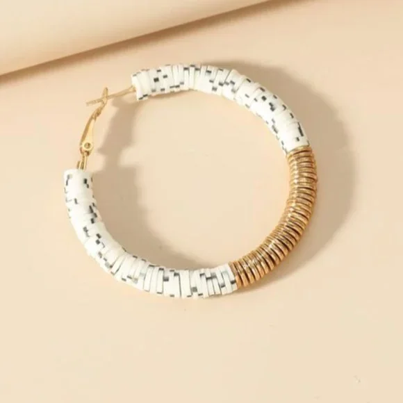 ✨ FREE Clay Beaded Hoop Peasant Minimal Modern Art Farm Boho Minimal Earrings - Picture 2 of 2